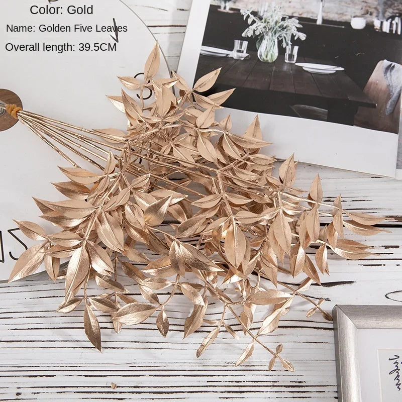 6pcs/Set Artificial Flower Gold Spray Decor