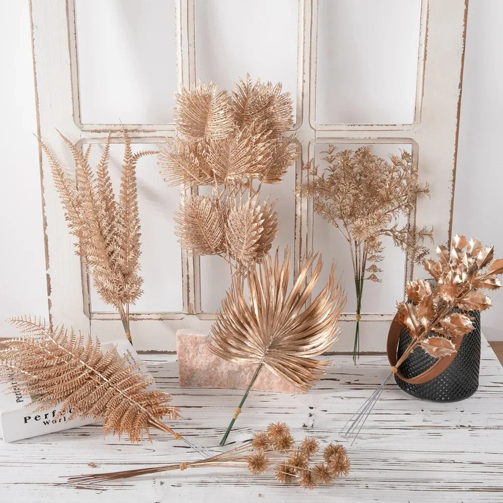 6pcs/Set Artificial Flower Gold Spray Decor