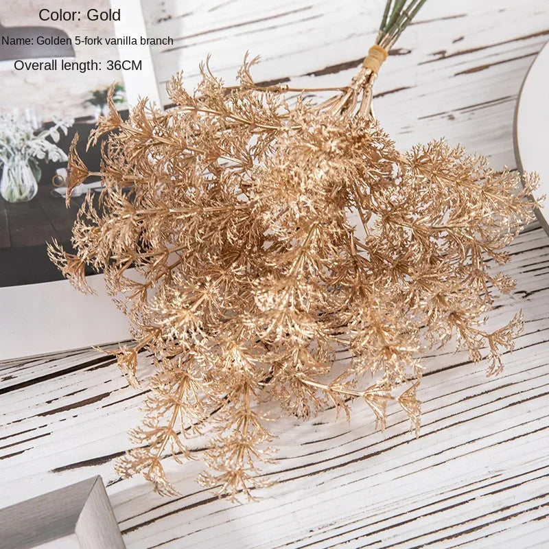 6pcs/Set Artificial Flower Gold Spray Decor
