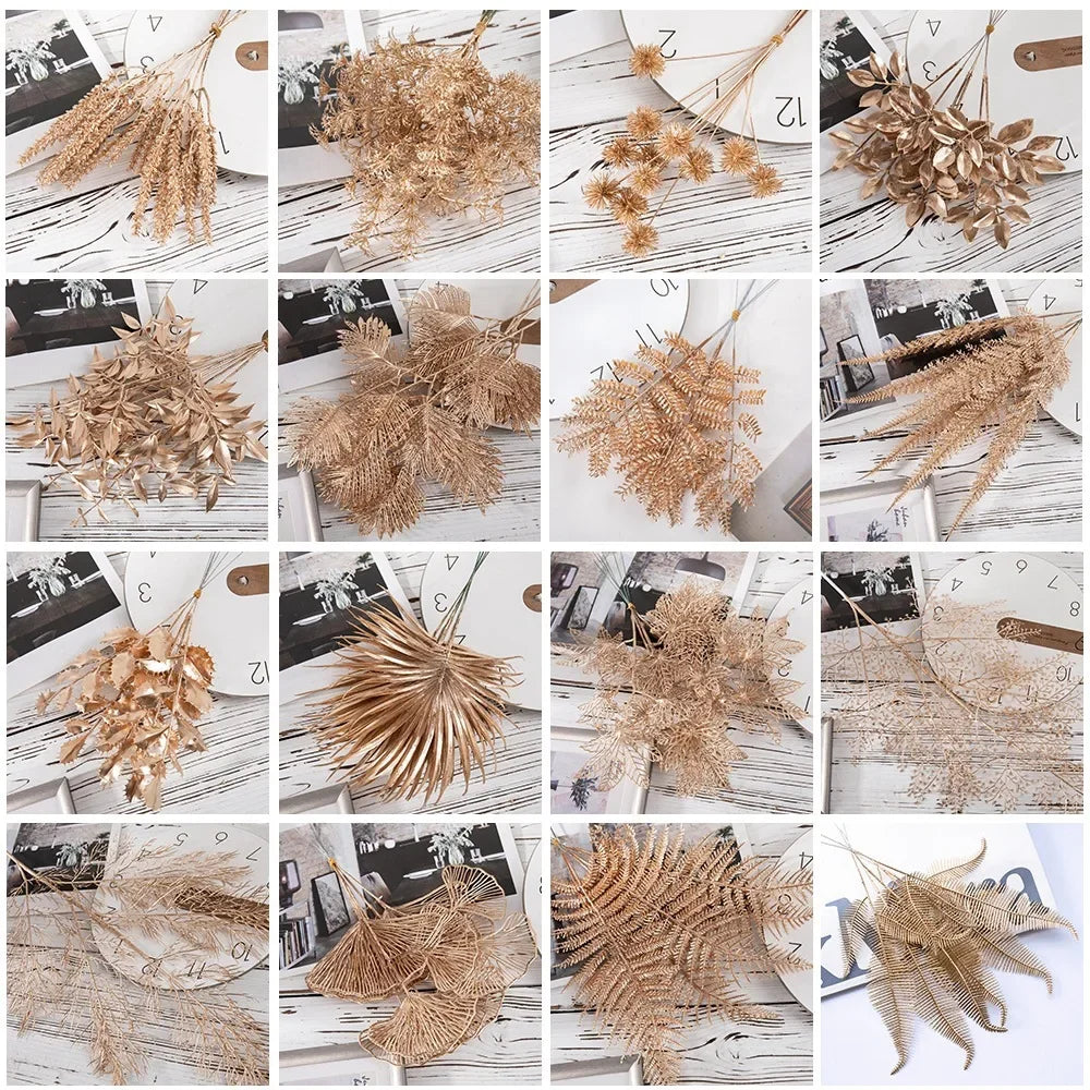 6pcs/Set Artificial Flower Gold Spray Decor
