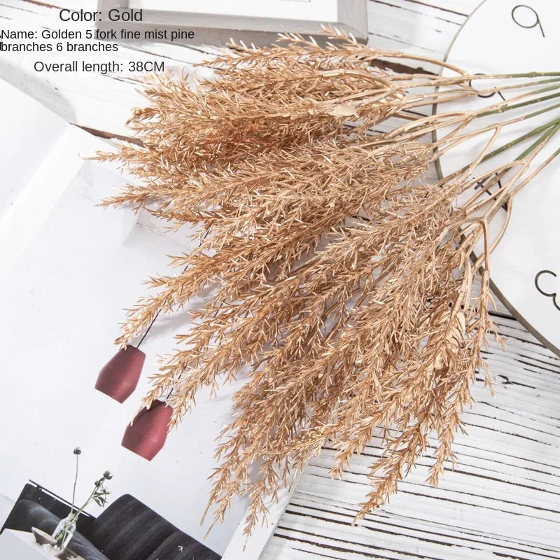 6pcs/Set Artificial Flower Gold Spray Decor